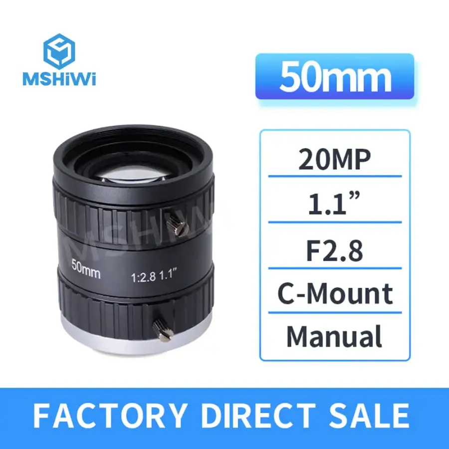 20MP 12mm-50mm Prime Lens C-mount F2.8 Aperture 1.1" Manual Iris Lenses