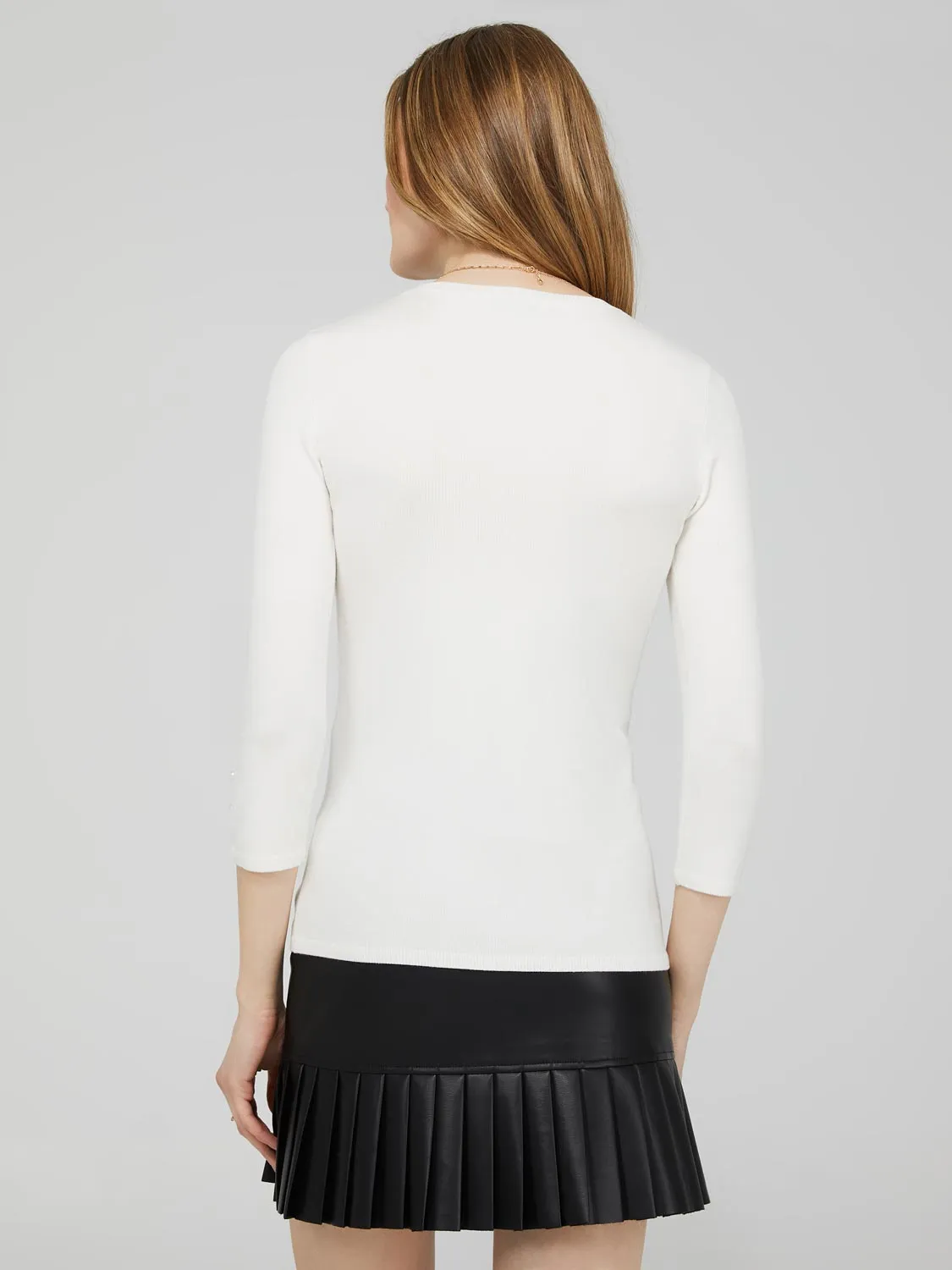 3/4 Sleeve Round Neck Sweater With Button Details