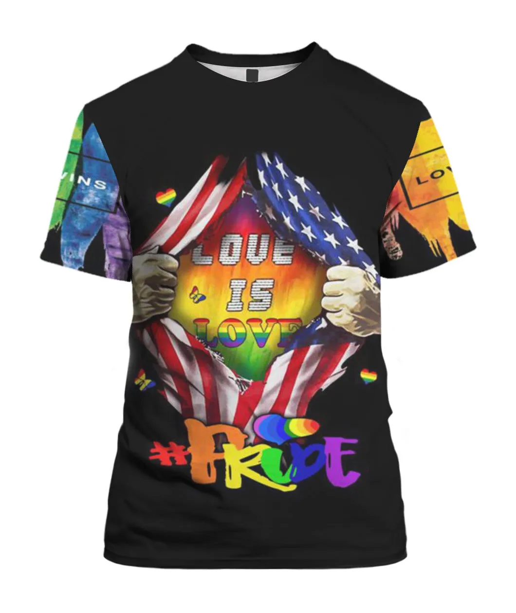 3D All Over Print Pride Lgbtq Shirt For Lesbian Gayer, Love Is Love Rainbow American Flag Support Lgbt 3D Shirt