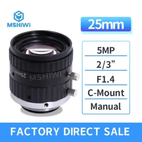 5.0MP C-mount 25mm 2/3" F1.4 Fixed Focus FA Vision Inspection Lenses