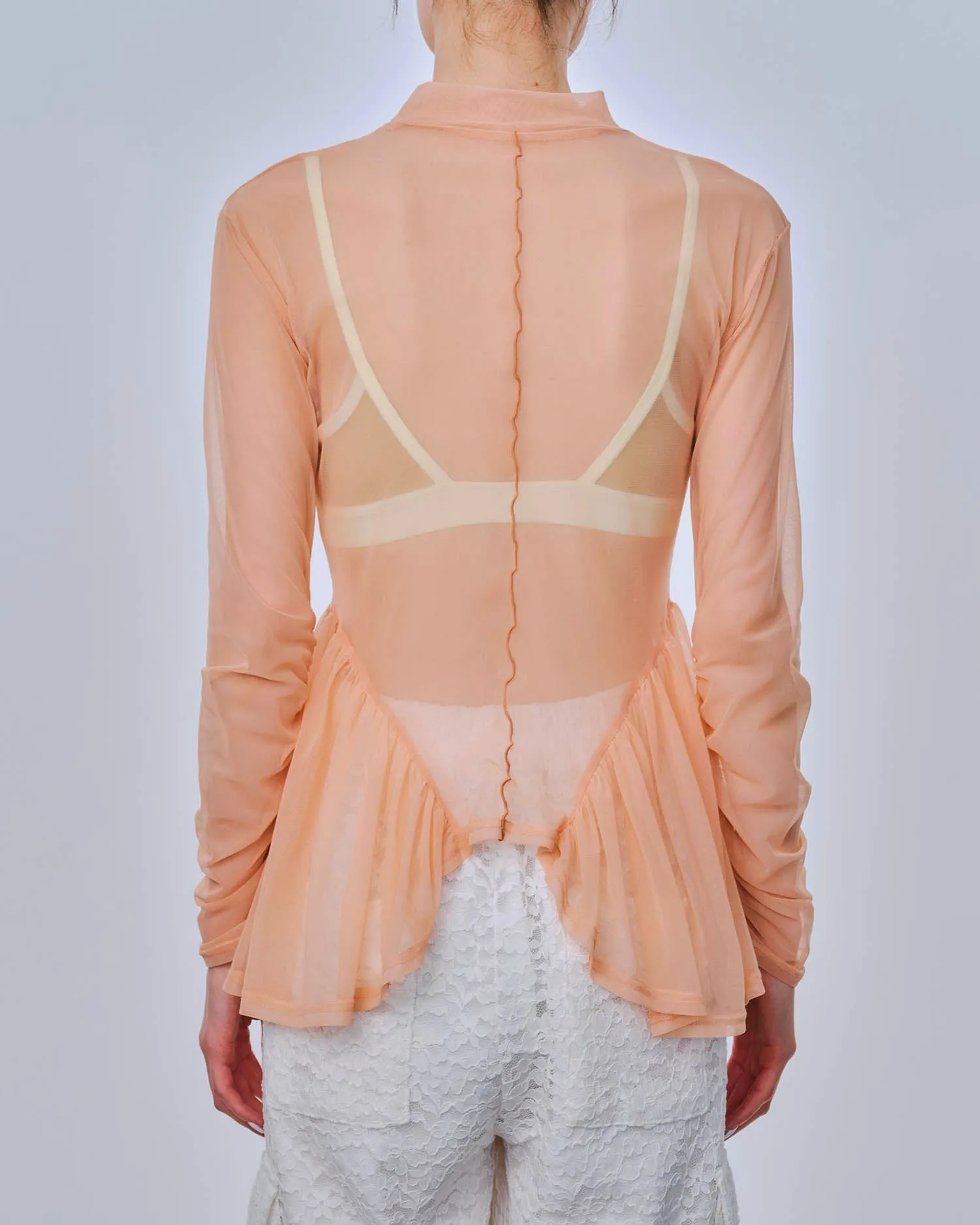 Arch gather see-through tops (Pink)