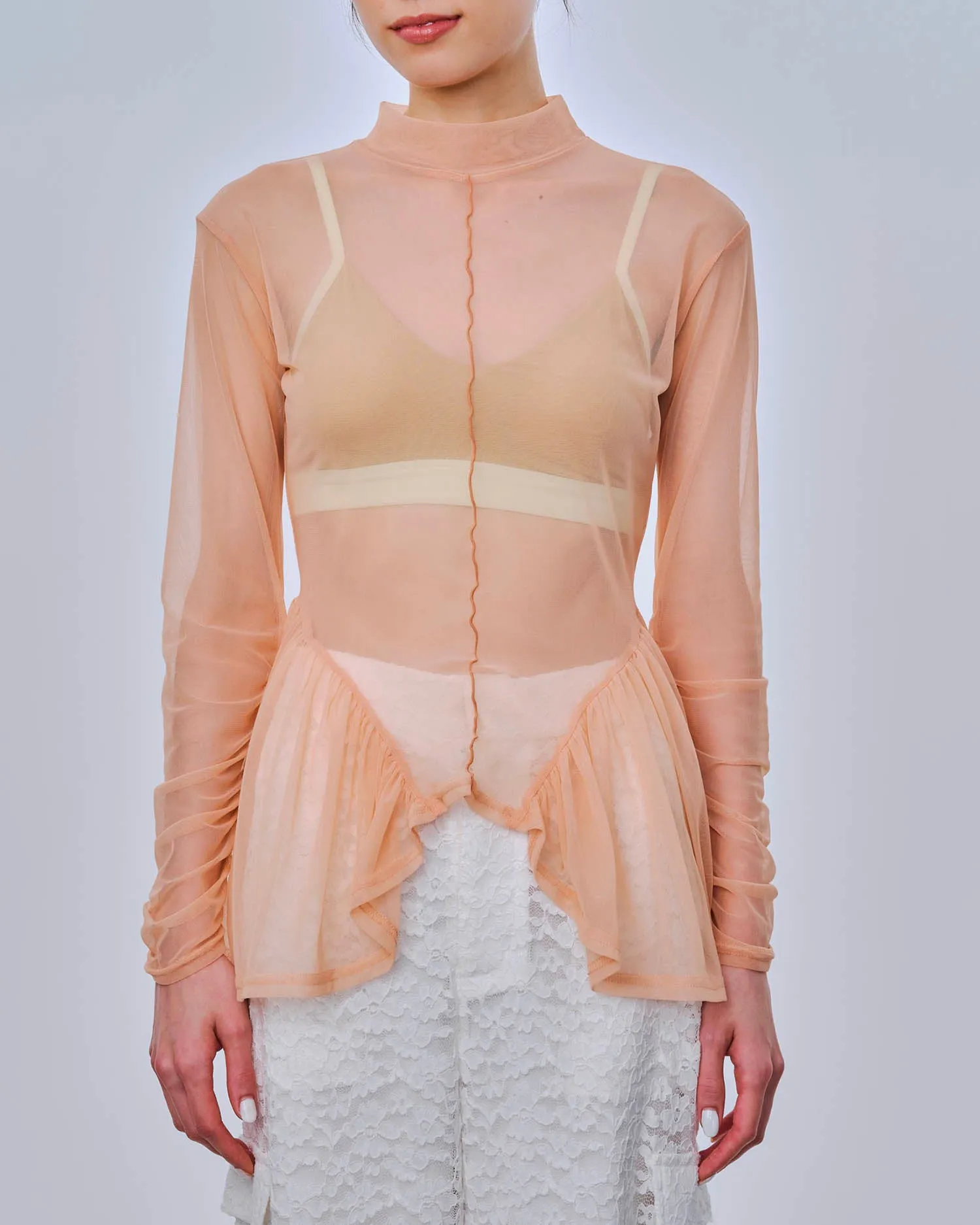 Arch gather see-through tops (Pink)