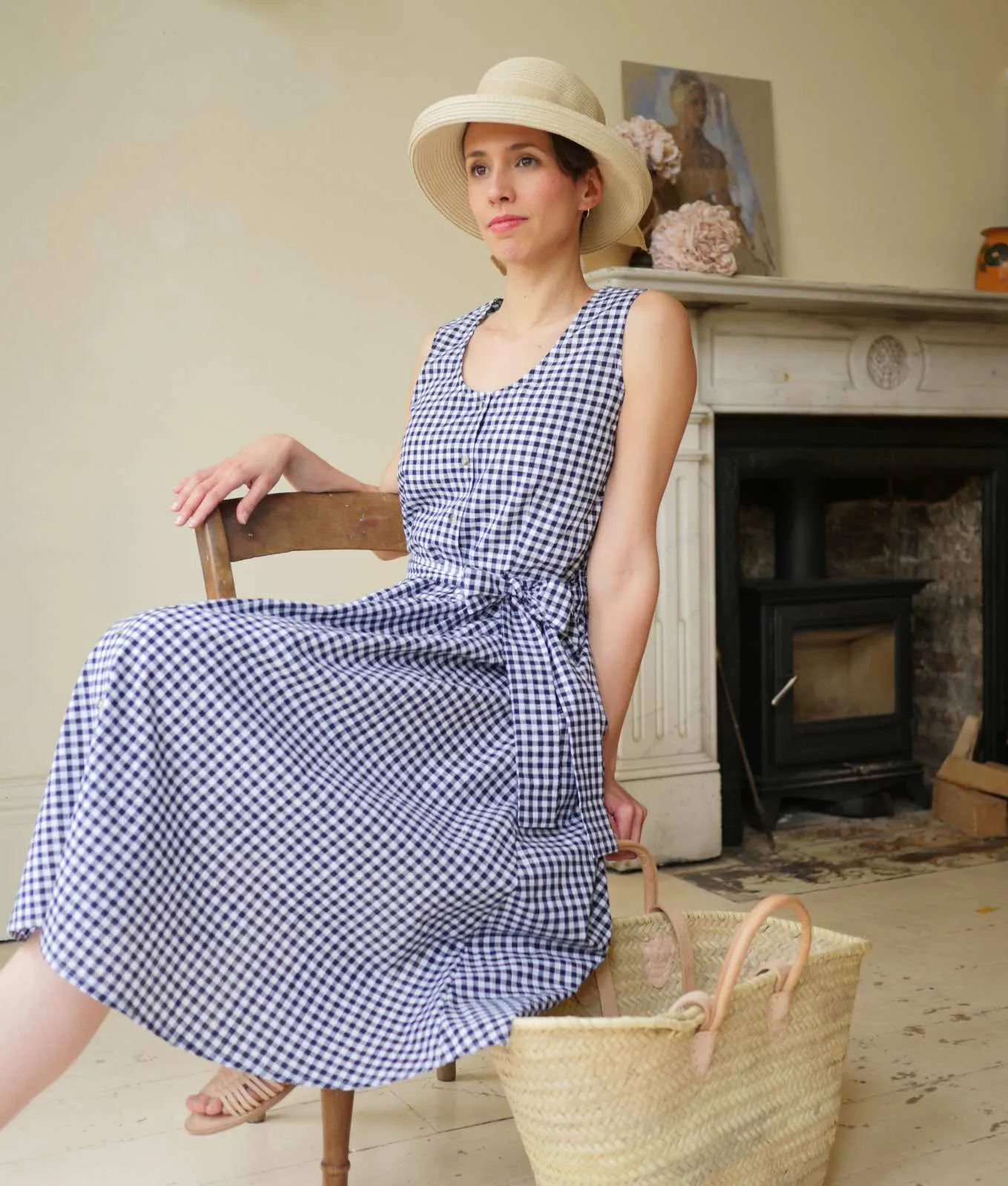 Belted Sun Dress - Navy Gingham