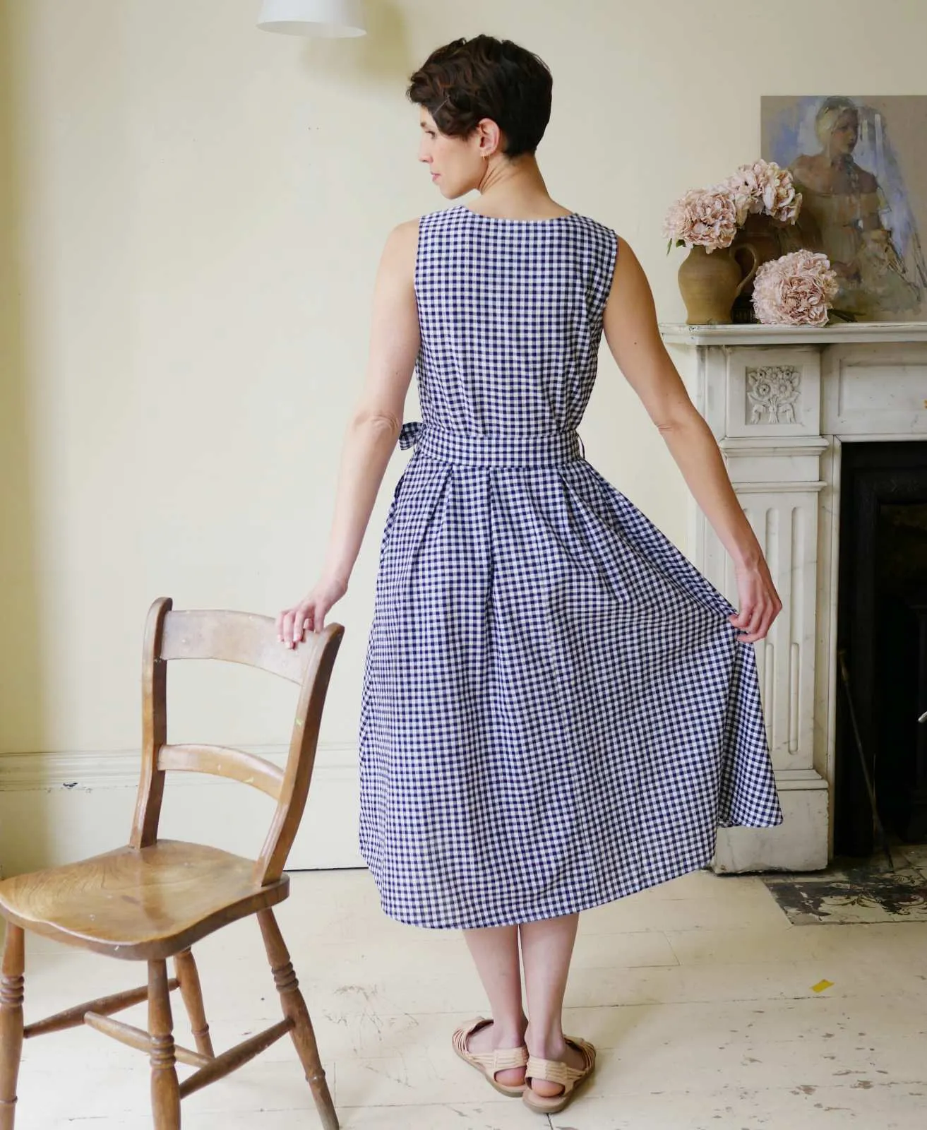 Belted Sun Dress - Navy Gingham