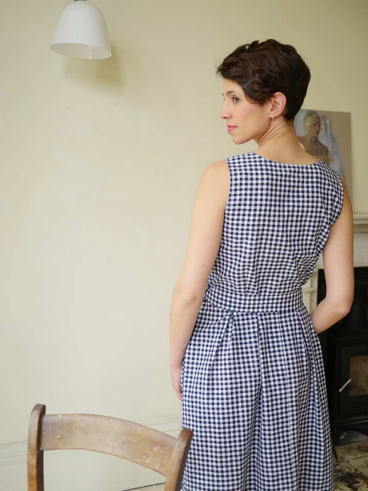 Belted Sun Dress - Navy Gingham