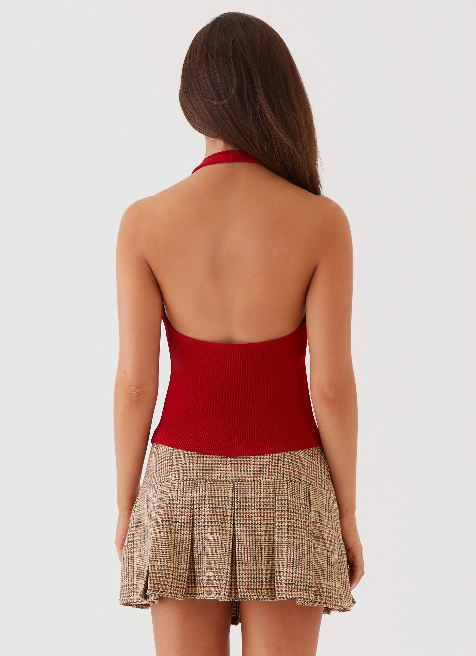 Bettie Knit Halter Top - Red