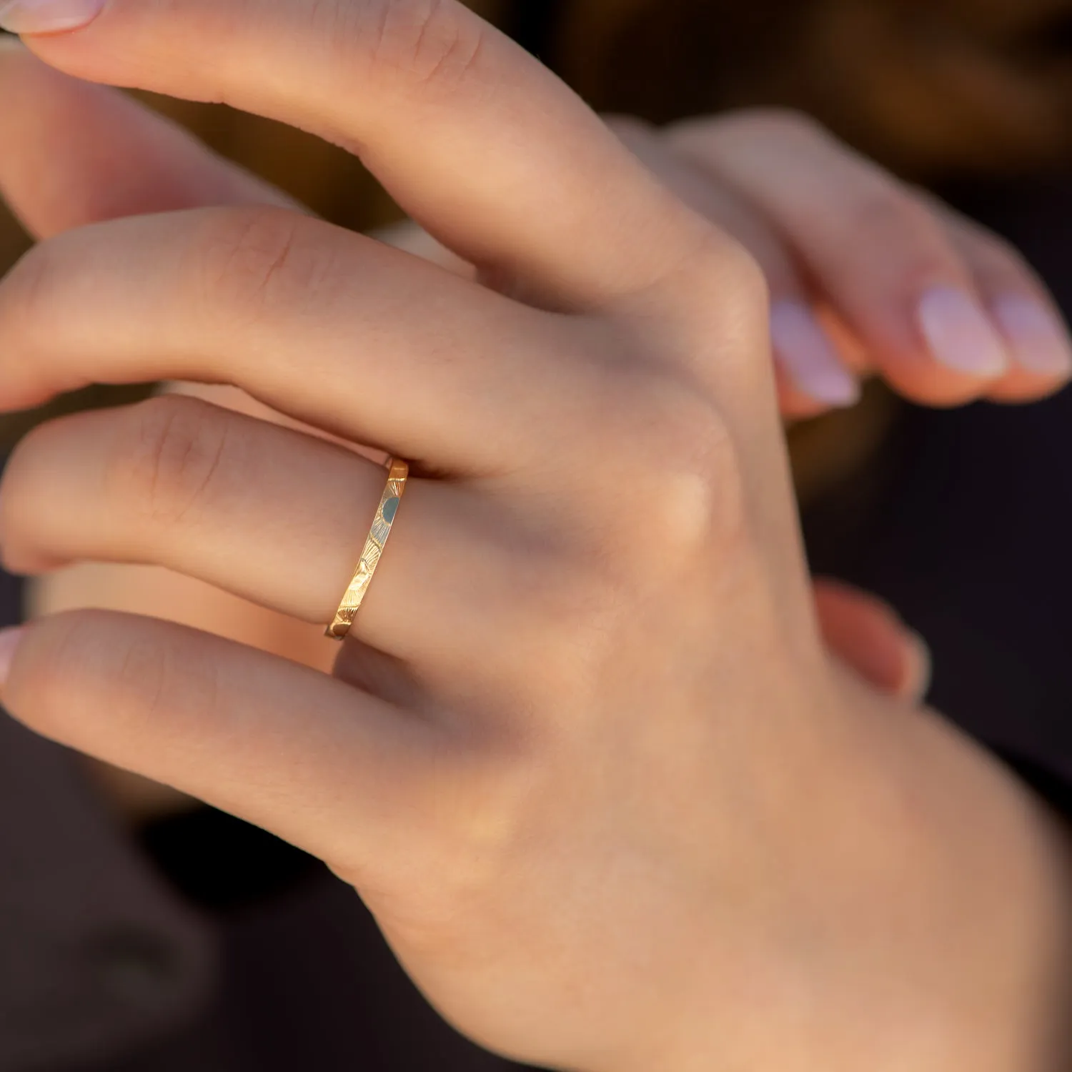 Big Sun and Little Sun - Hand Engraved Wedding Band Set