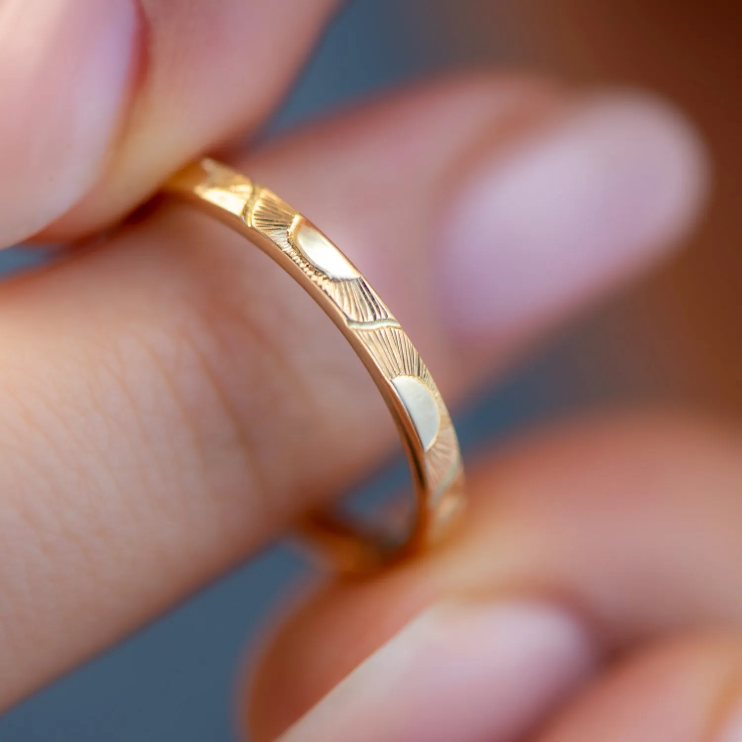 Big Sun and Little Sun - Hand Engraved Wedding Band Set