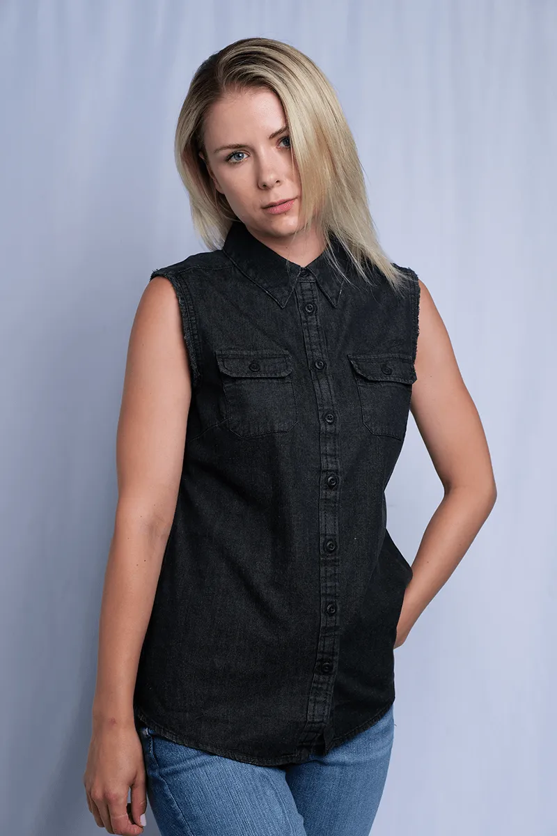 Branded  Women's Charcoal Vest w/ Back Logo Sleeveless Vest