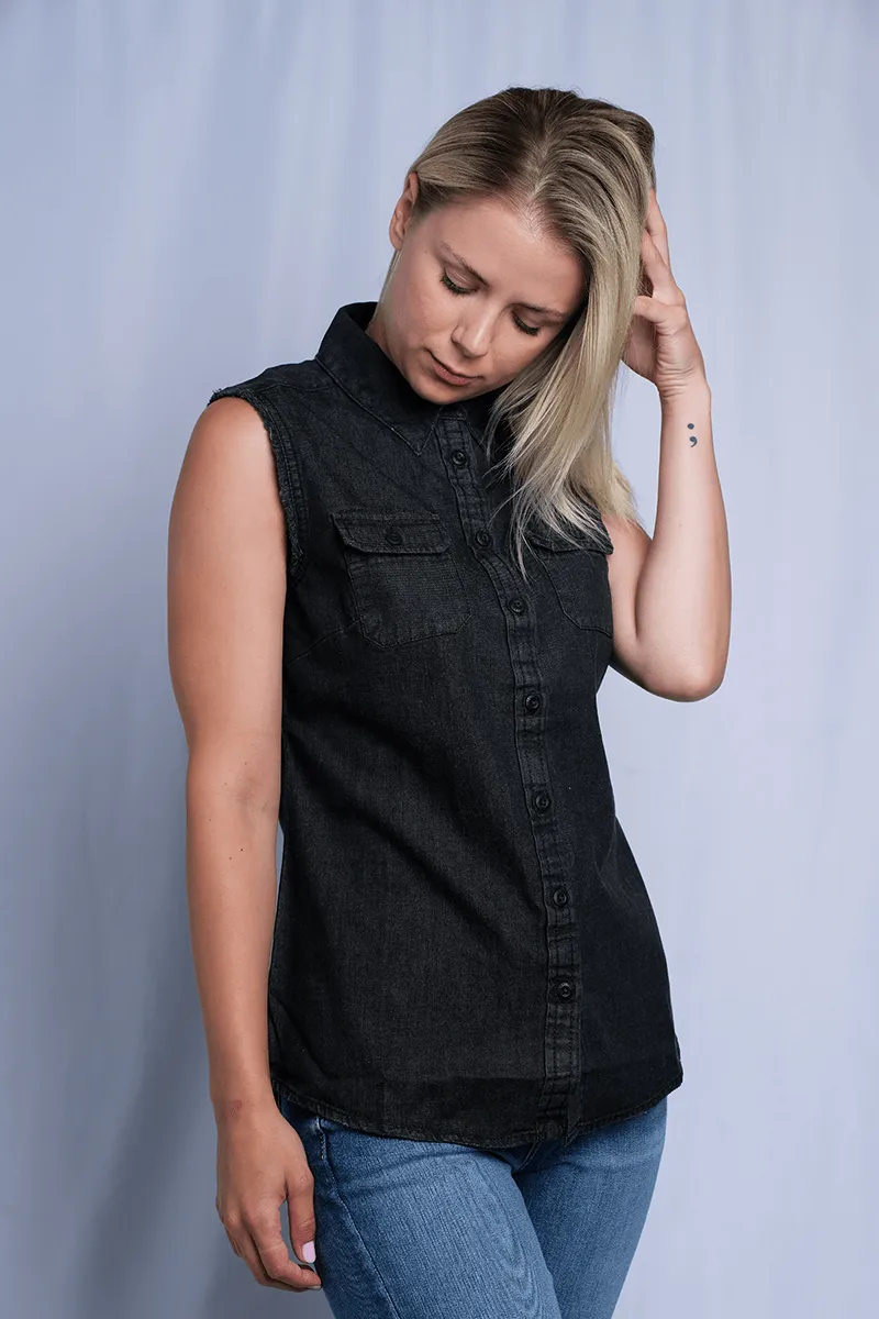 Branded  Women's Charcoal Vest w/ Back Logo Sleeveless Vest