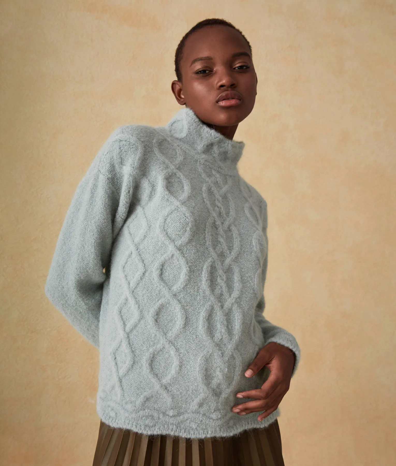 Cables High-Neck Sweater