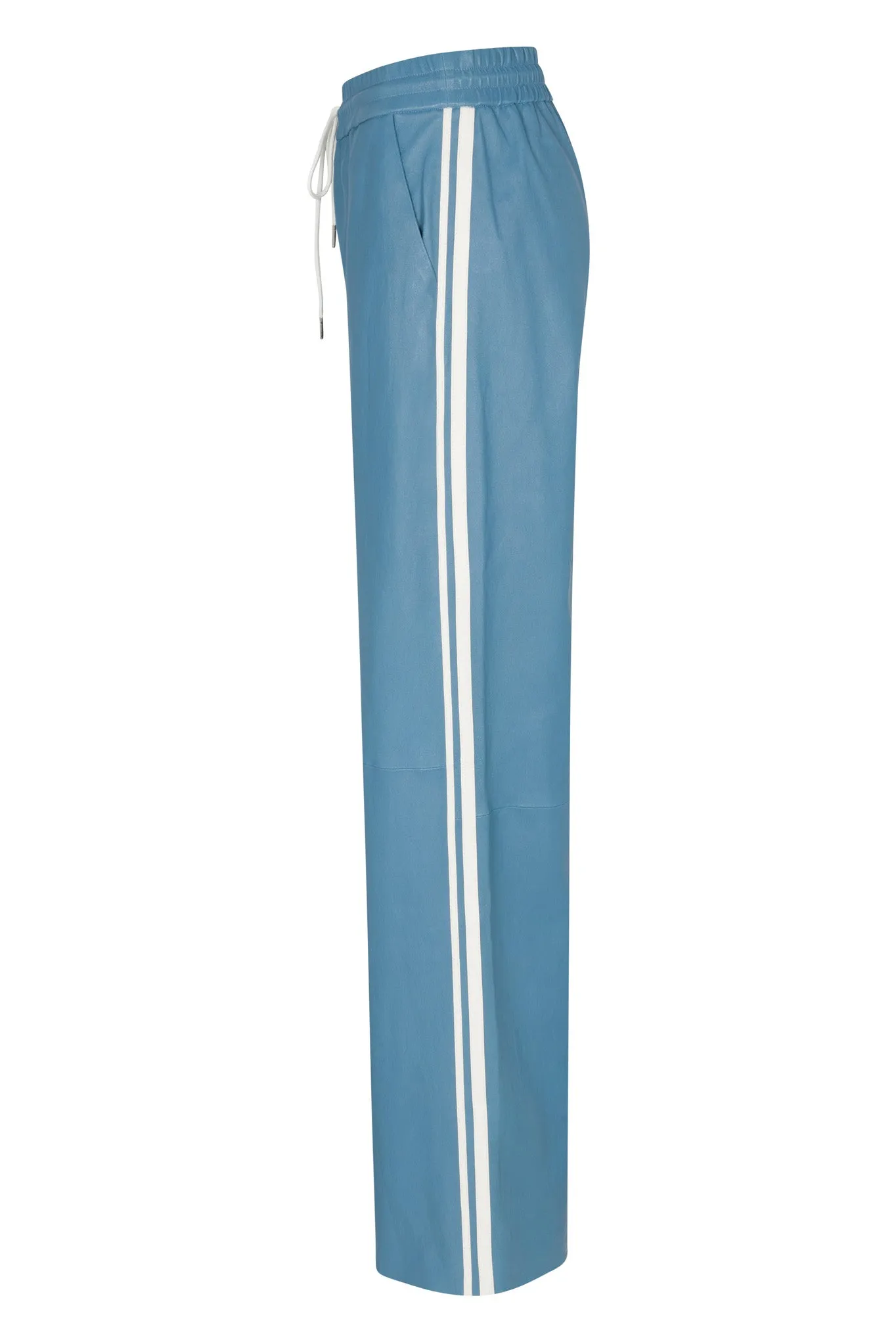 Chambray Blue Leather Drawstring Athletic Pants