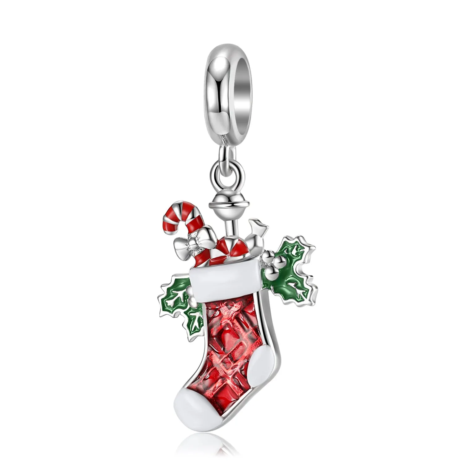 Christmas Socks Enamel Silver Pendant