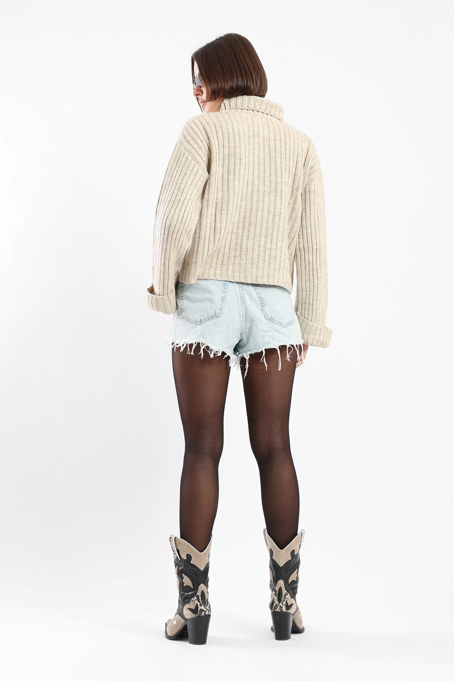 CHUNKY HIGH NECK SWEATER - BEIGE