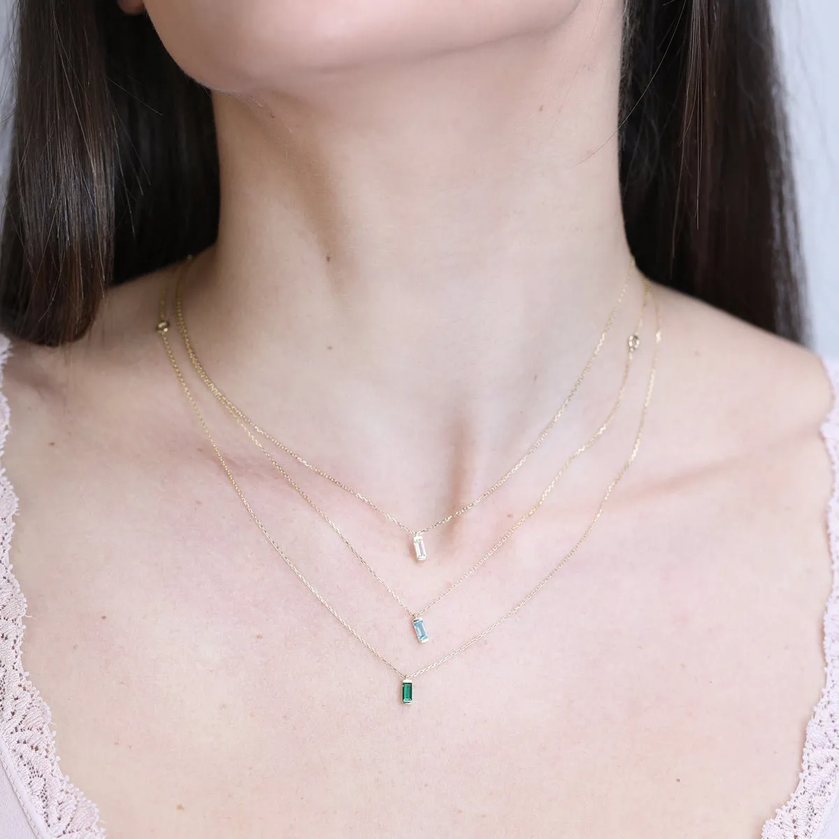 Clear Baguette Pendant Necklace