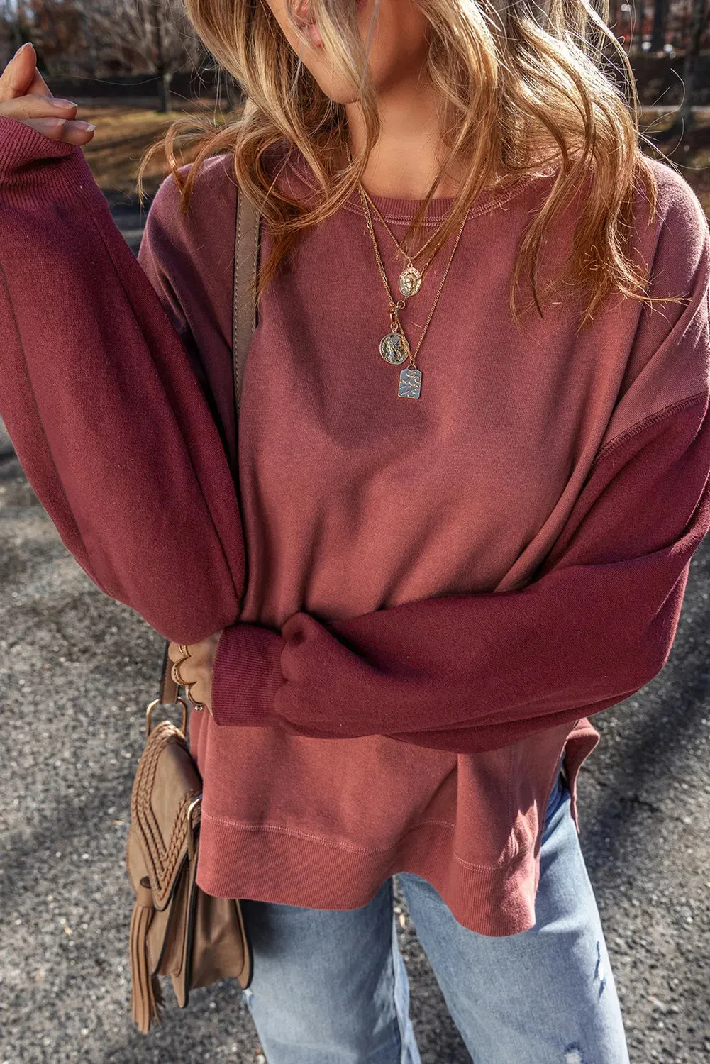 Contrast Round Neck Long Sleeve Sweatshirt