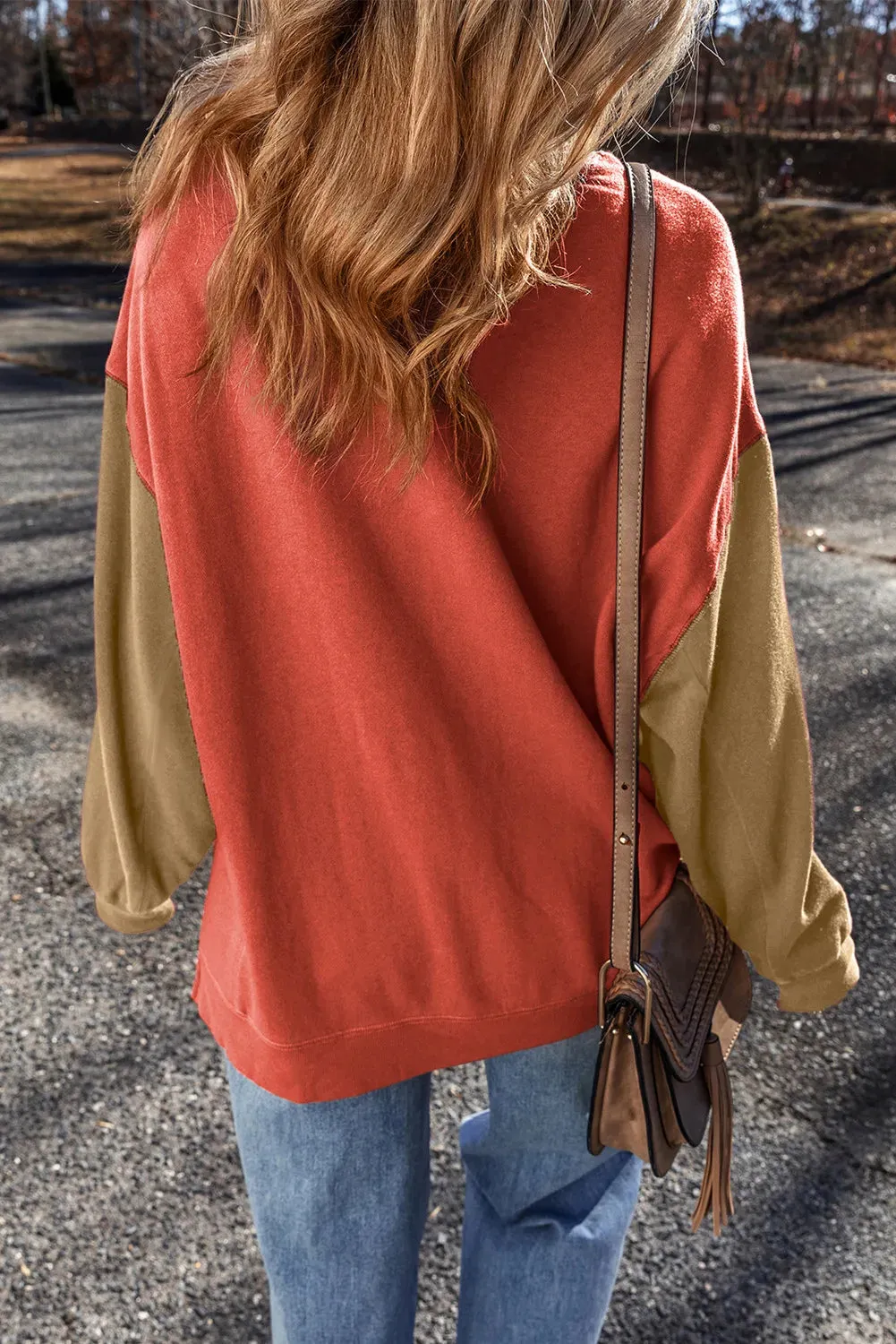 Contrast Round Neck Long Sleeve Sweatshirt