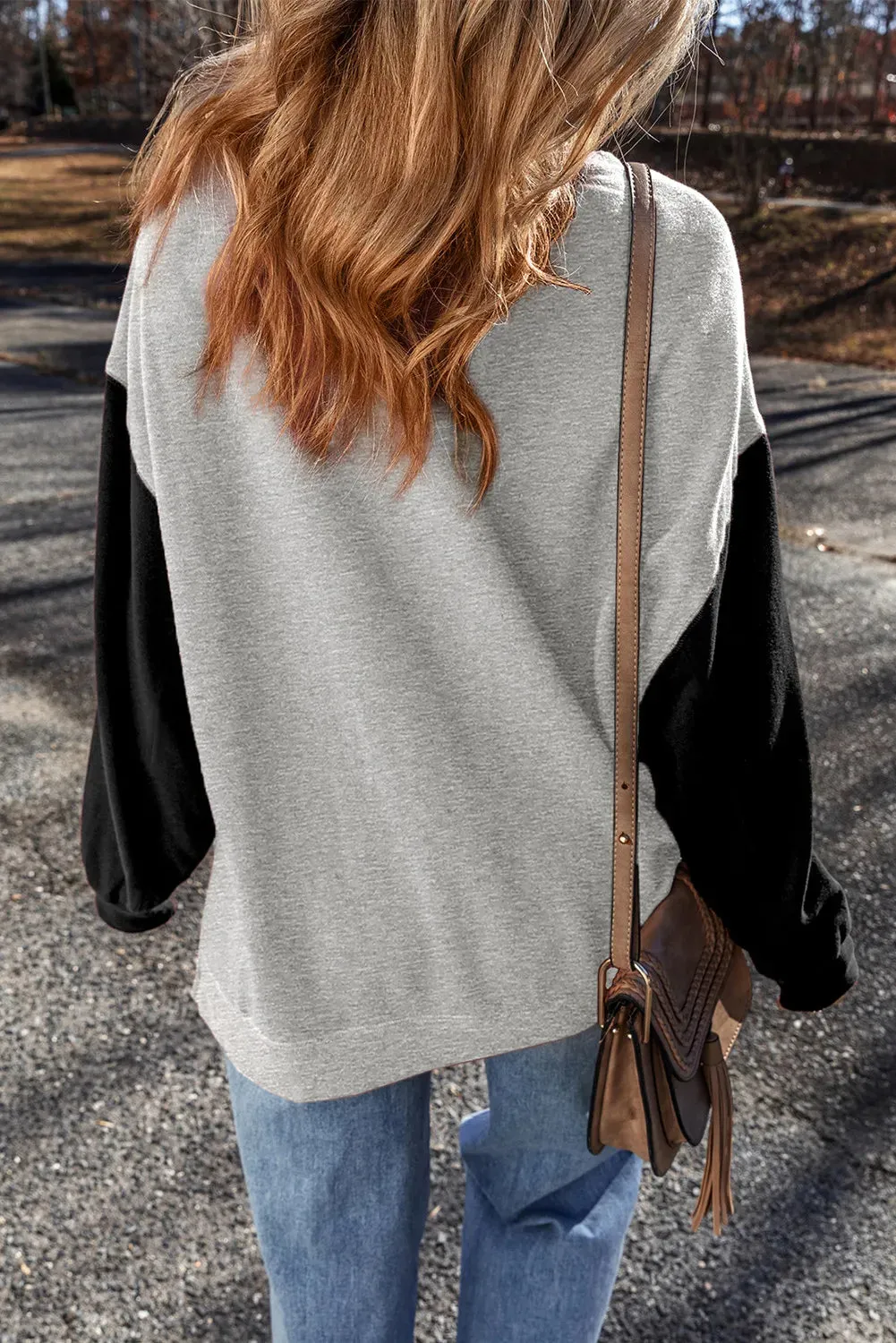 Contrast Round Neck Long Sleeve Sweatshirt