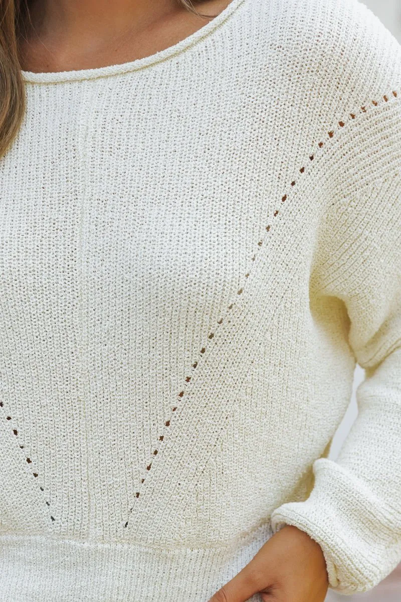 Cream Boat Neck Pointelle Sweater