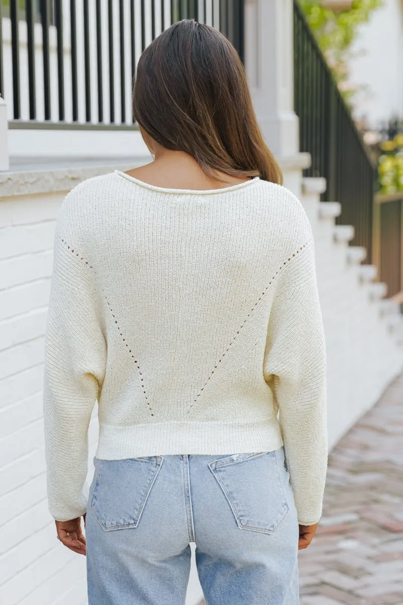 Cream Boat Neck Pointelle Sweater