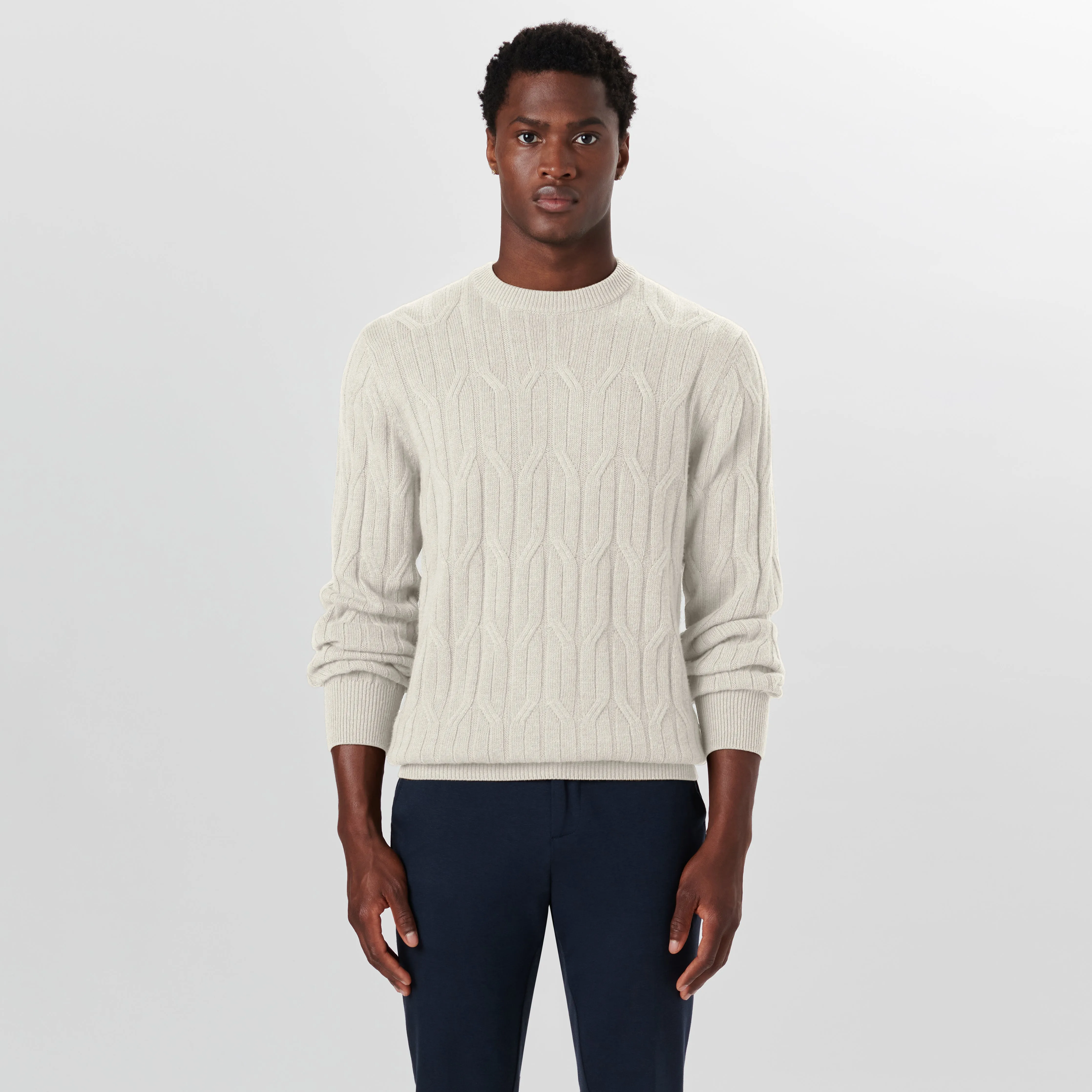 Crew Neck Cable Jacquard Sweater