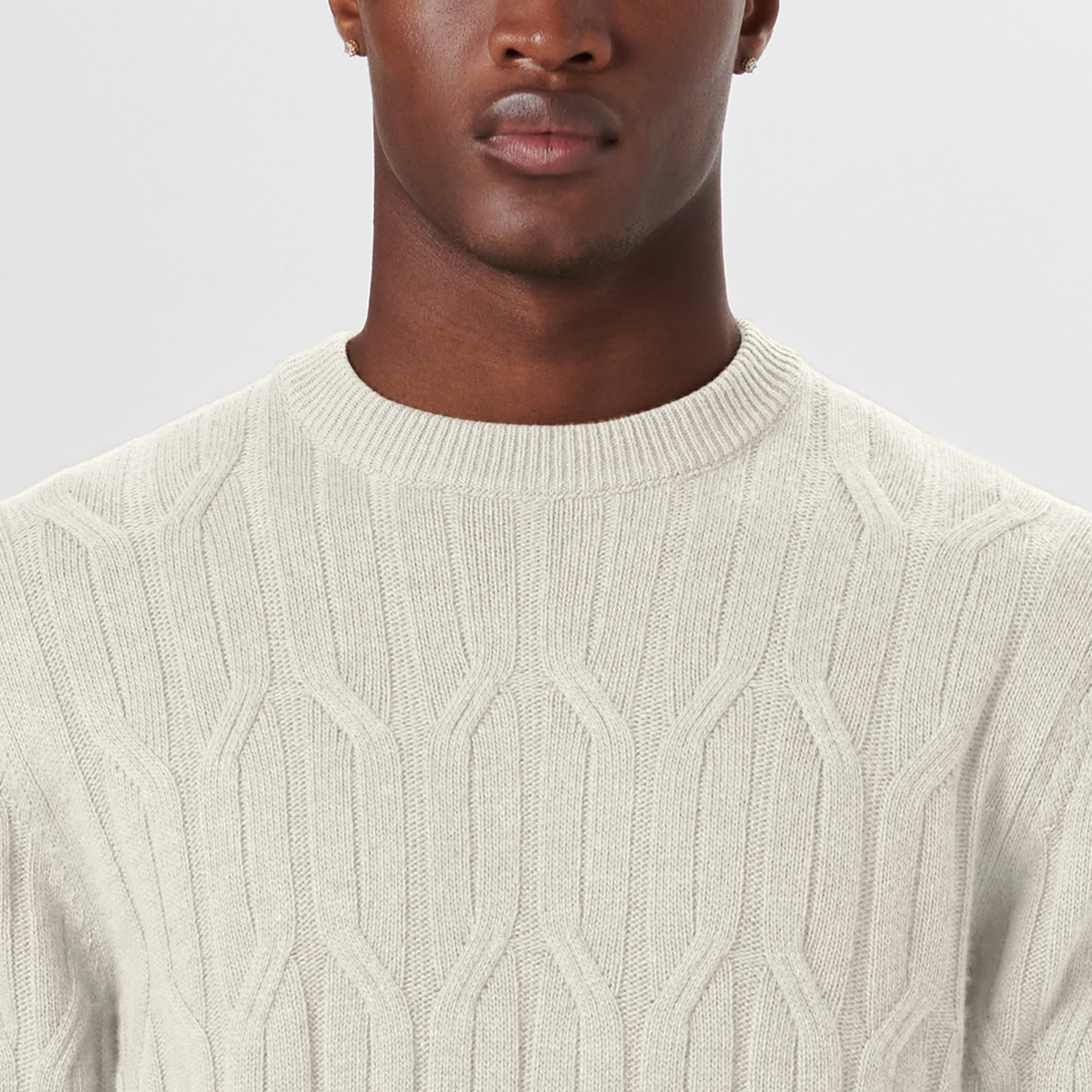 Crew Neck Cable Jacquard Sweater