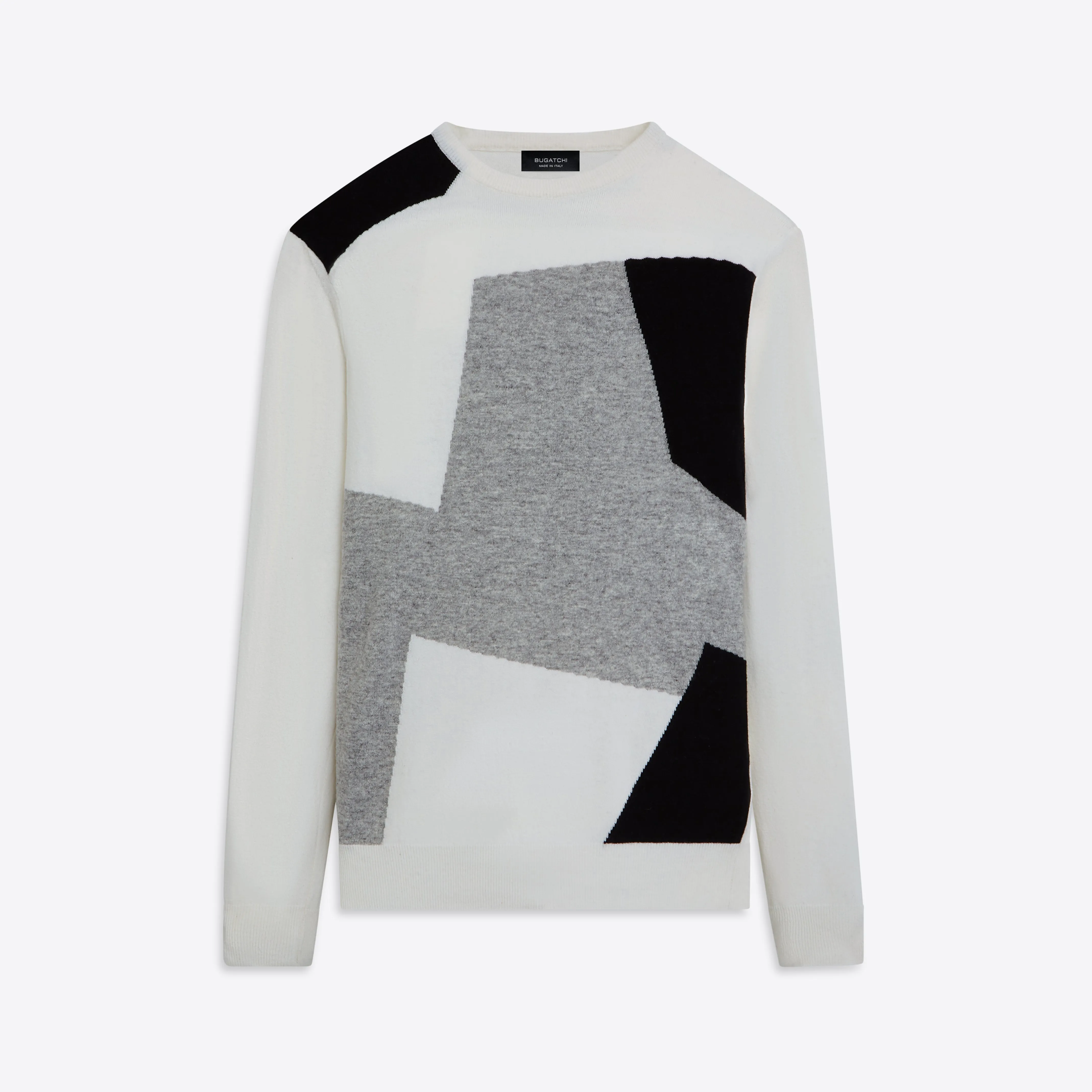 Crew Neck Patchwork Intarsia Sweater