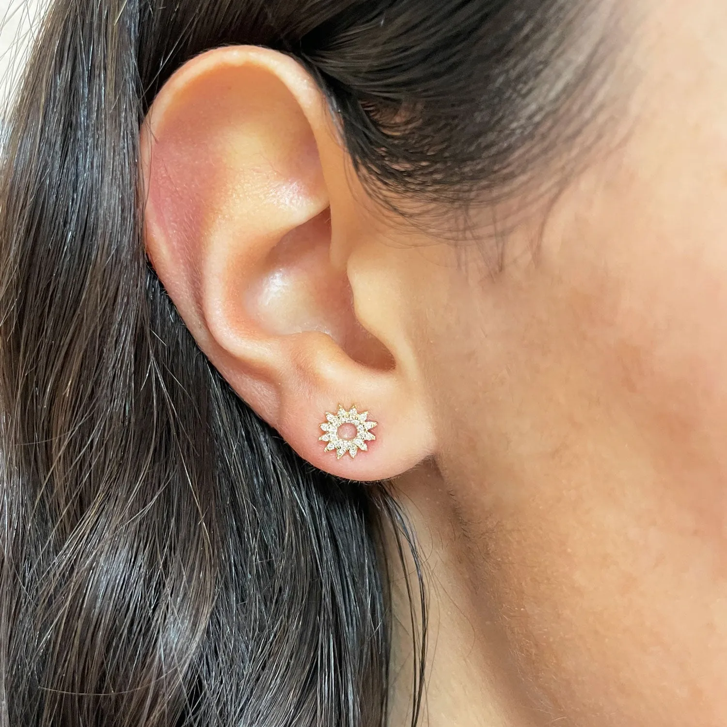 Diamond Sun Stud Earrings