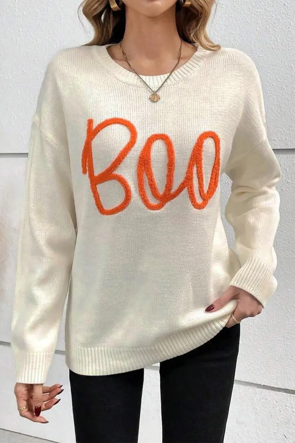 Explore More Collection - BOO Round Neck Long Sleeve Sweater