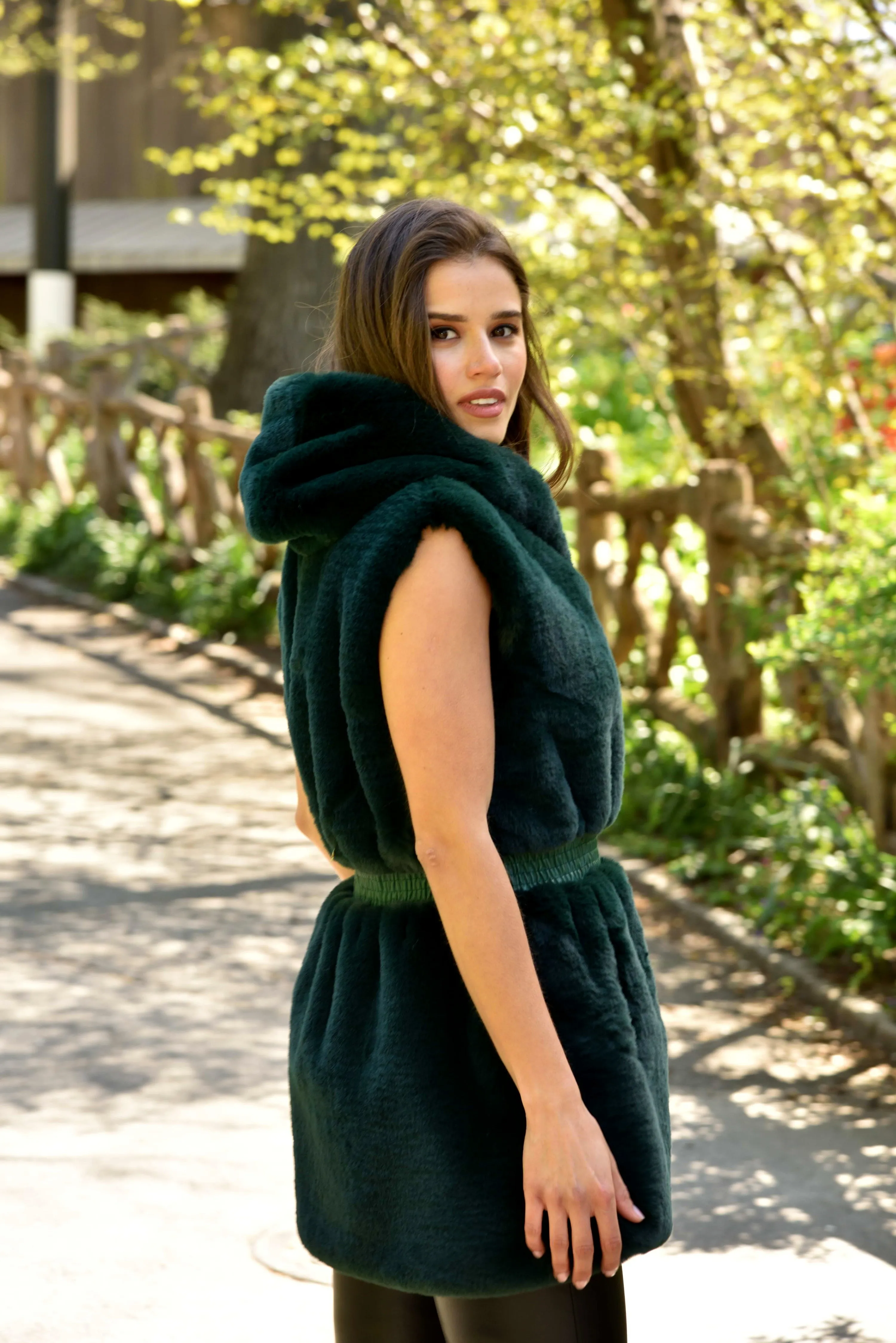 Faux Fur Vest - Green