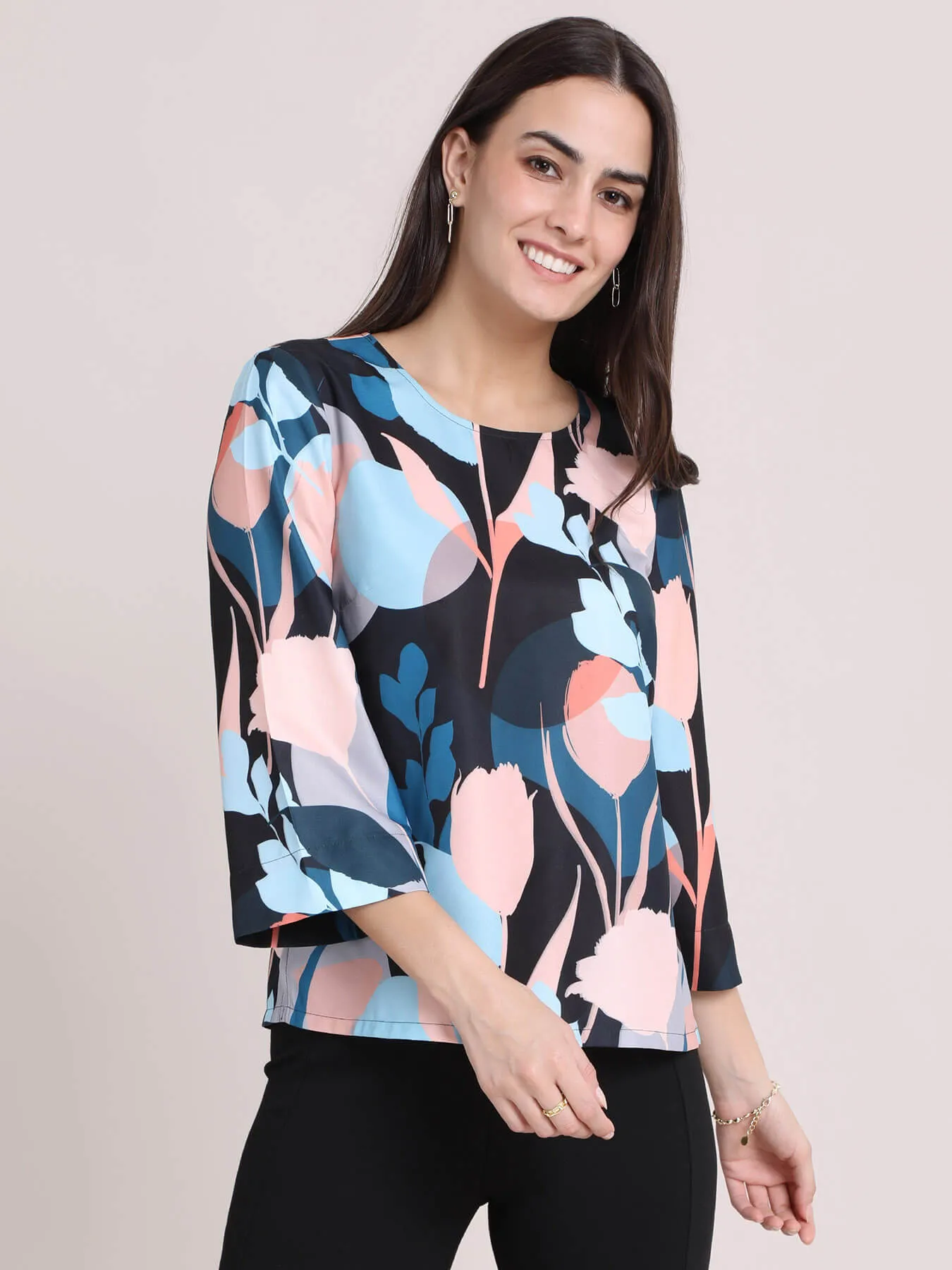 Floral Round Neck Top - Multicolour