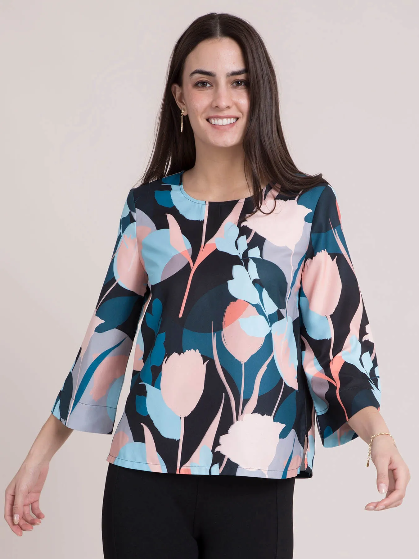 Floral Round Neck Top - Multicolour