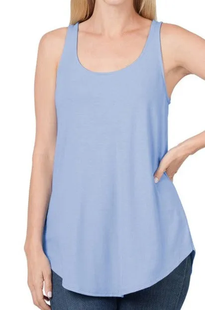 Gabby Round Neck & Hem Tank - Periwinkle