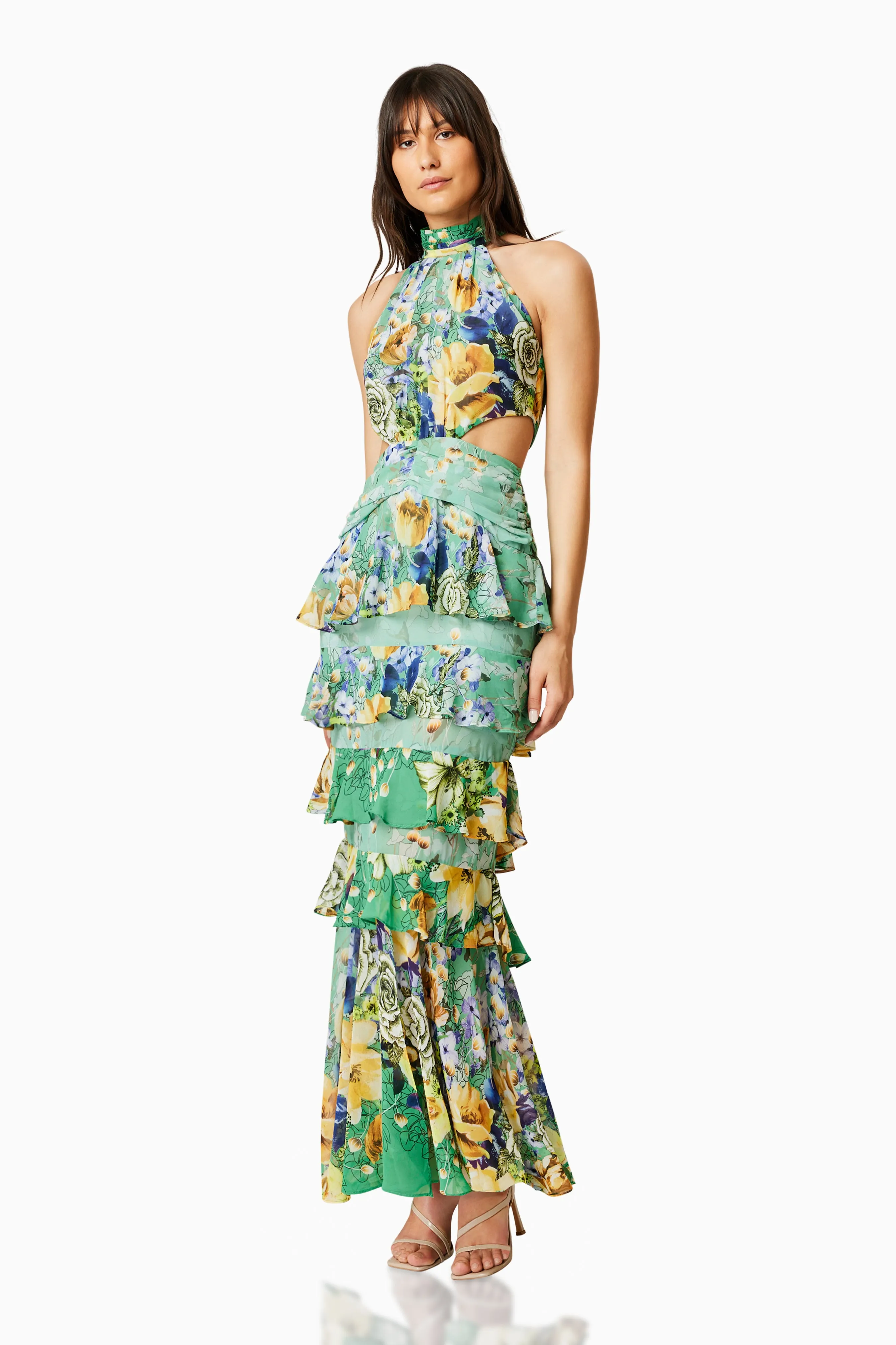 Gardenia Halter Maxi Gown In Multi