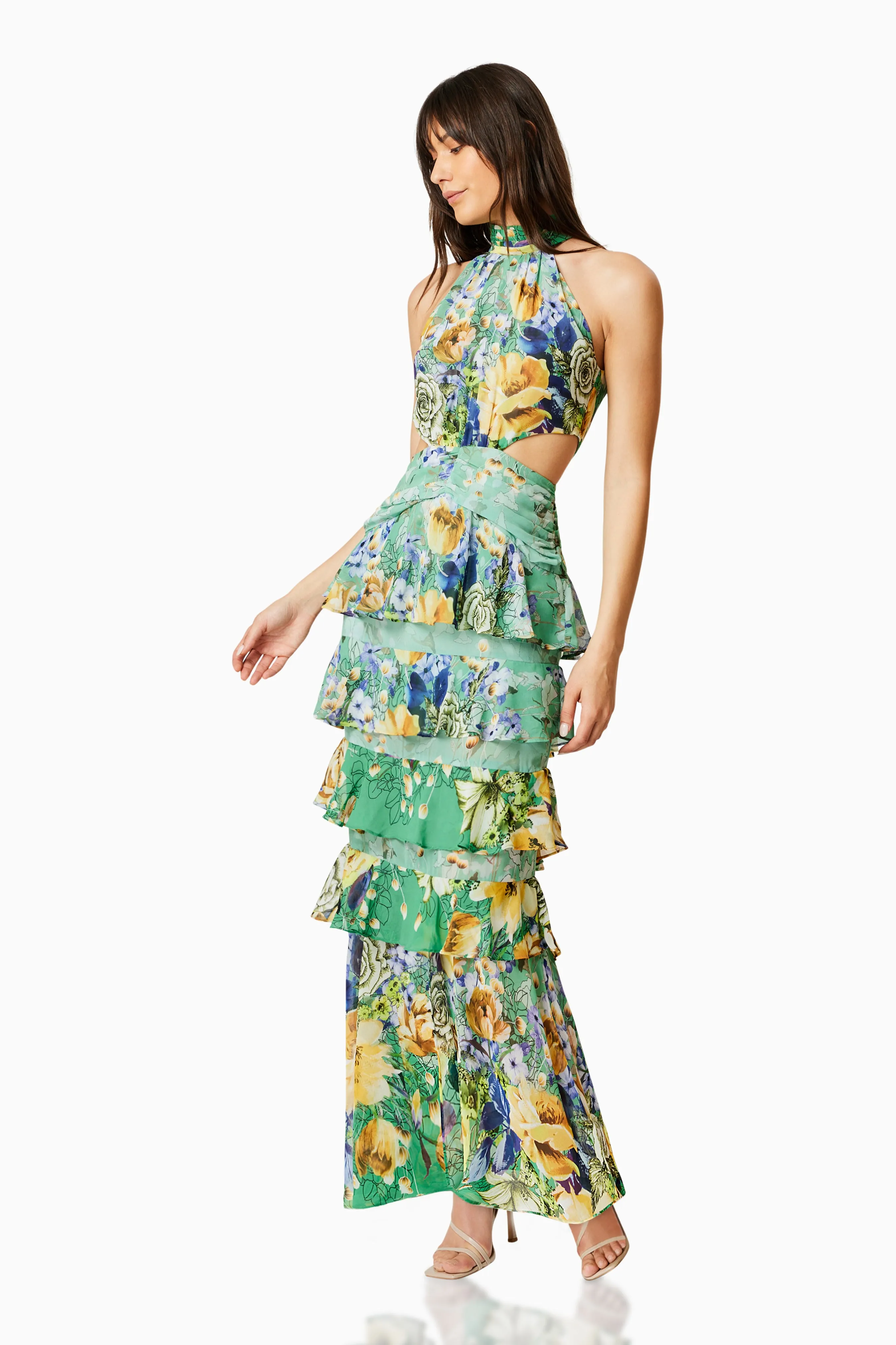 Gardenia Halter Maxi Gown In Multi