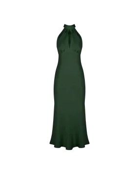 GIGI LINEN HALTER DRESS EMERALD