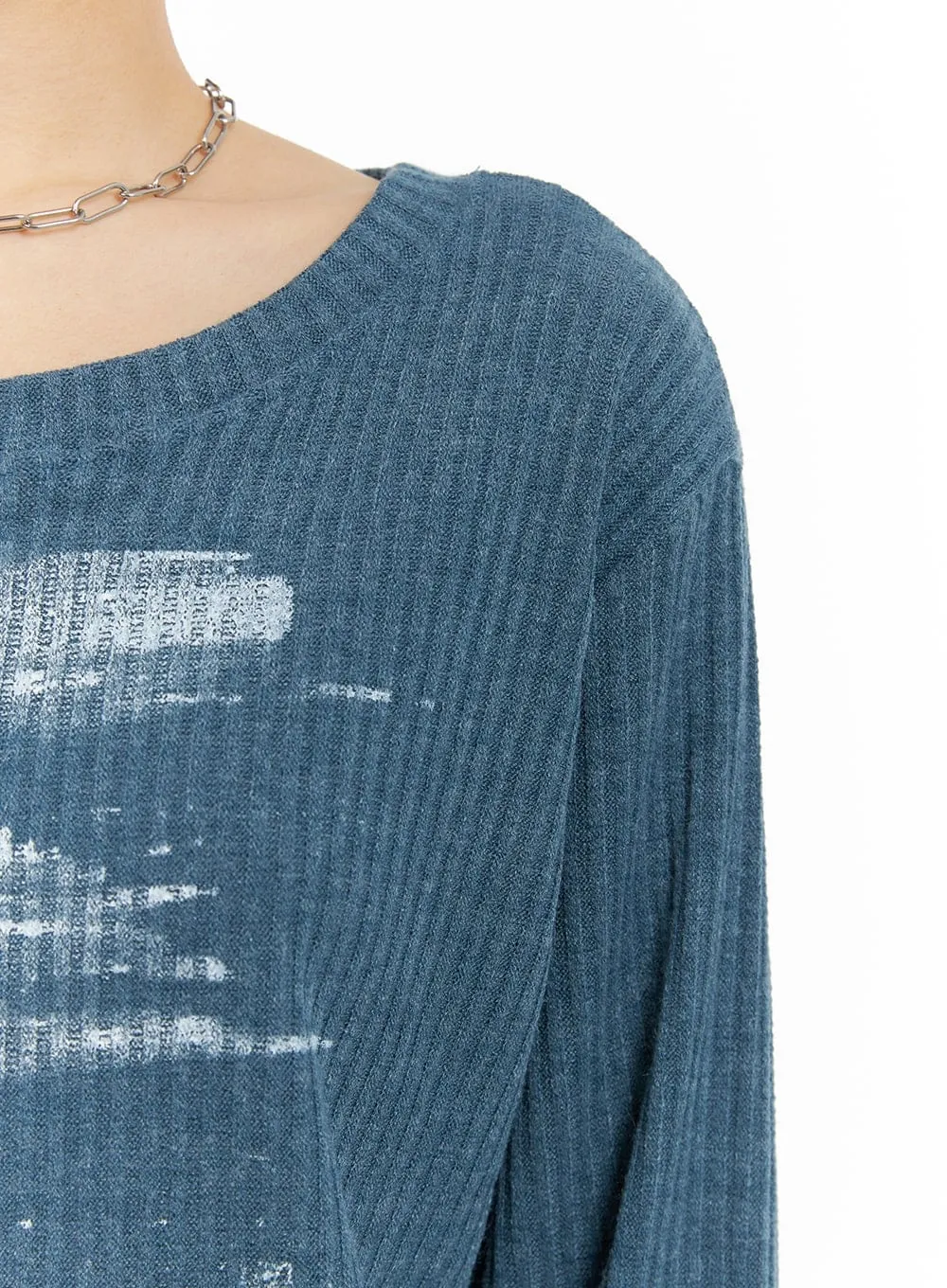 Graphic Boat Neck Sweater Top CM422