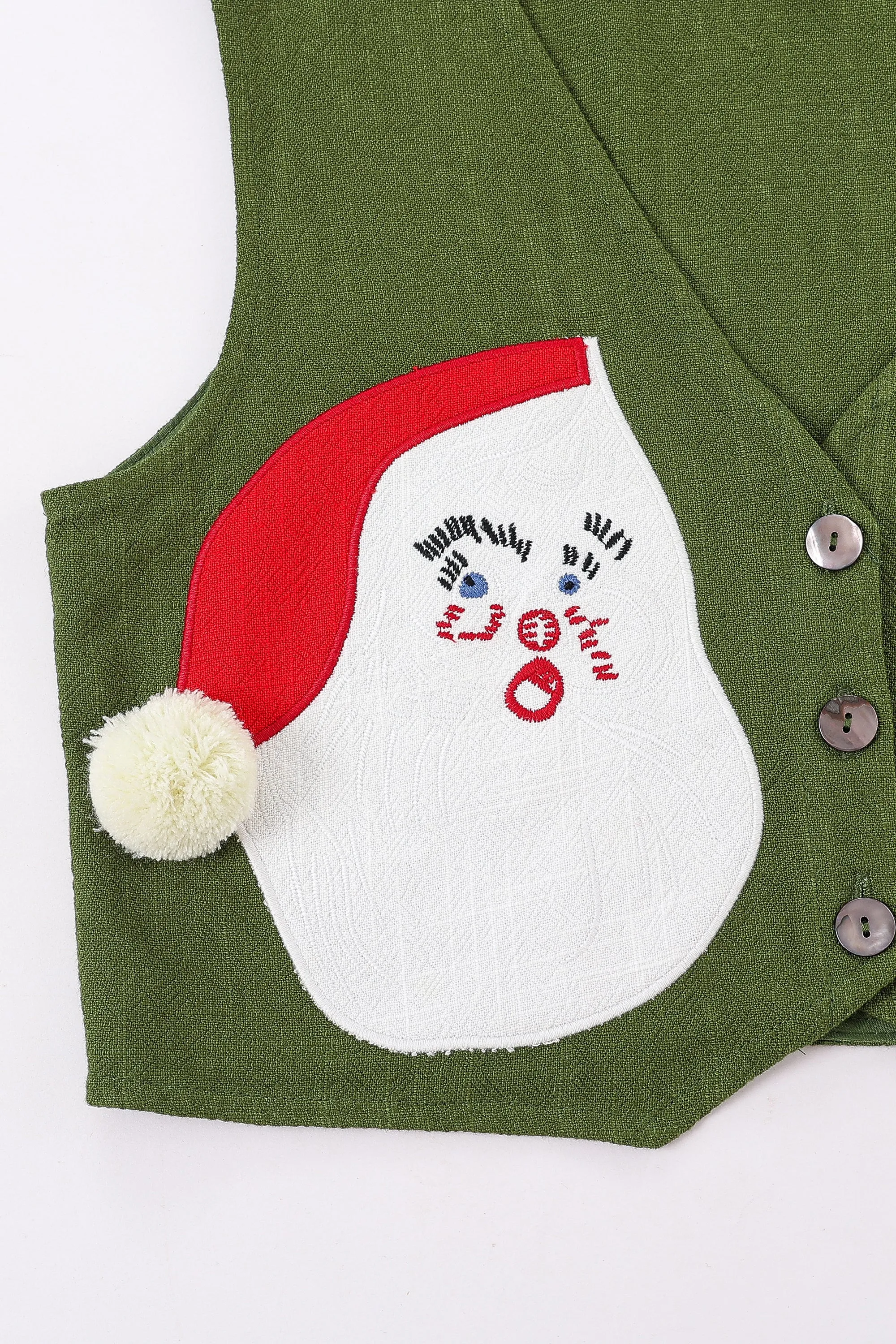 Green Linen Santa Vest