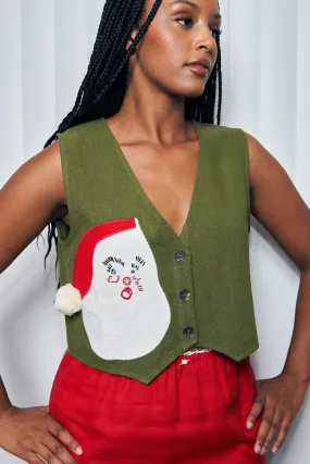 Green Linen Santa Vest