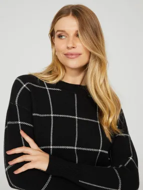 Grid Print Crew Neck Sweater