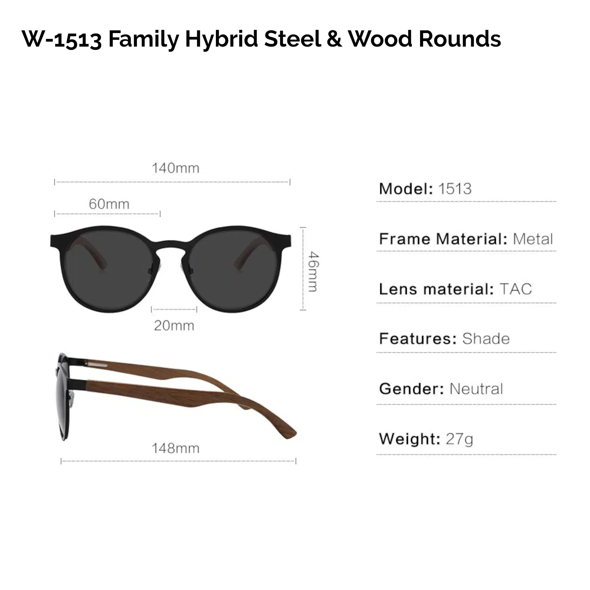 Hybrid Wooden Rounds - Real Wood & Polarized Lenses by WUDN