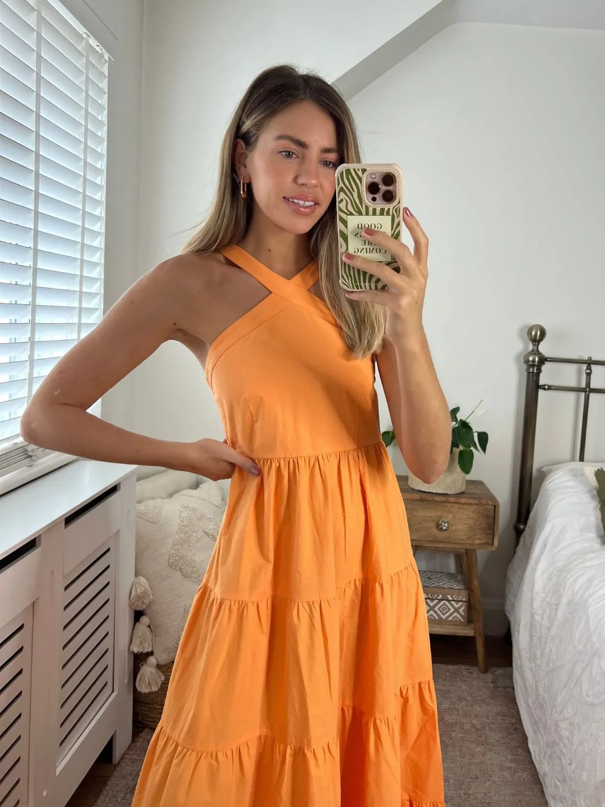 Immy Halter Tiered Dress / Orange