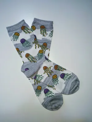 Jellyfish Grey Stripes Crew Socks