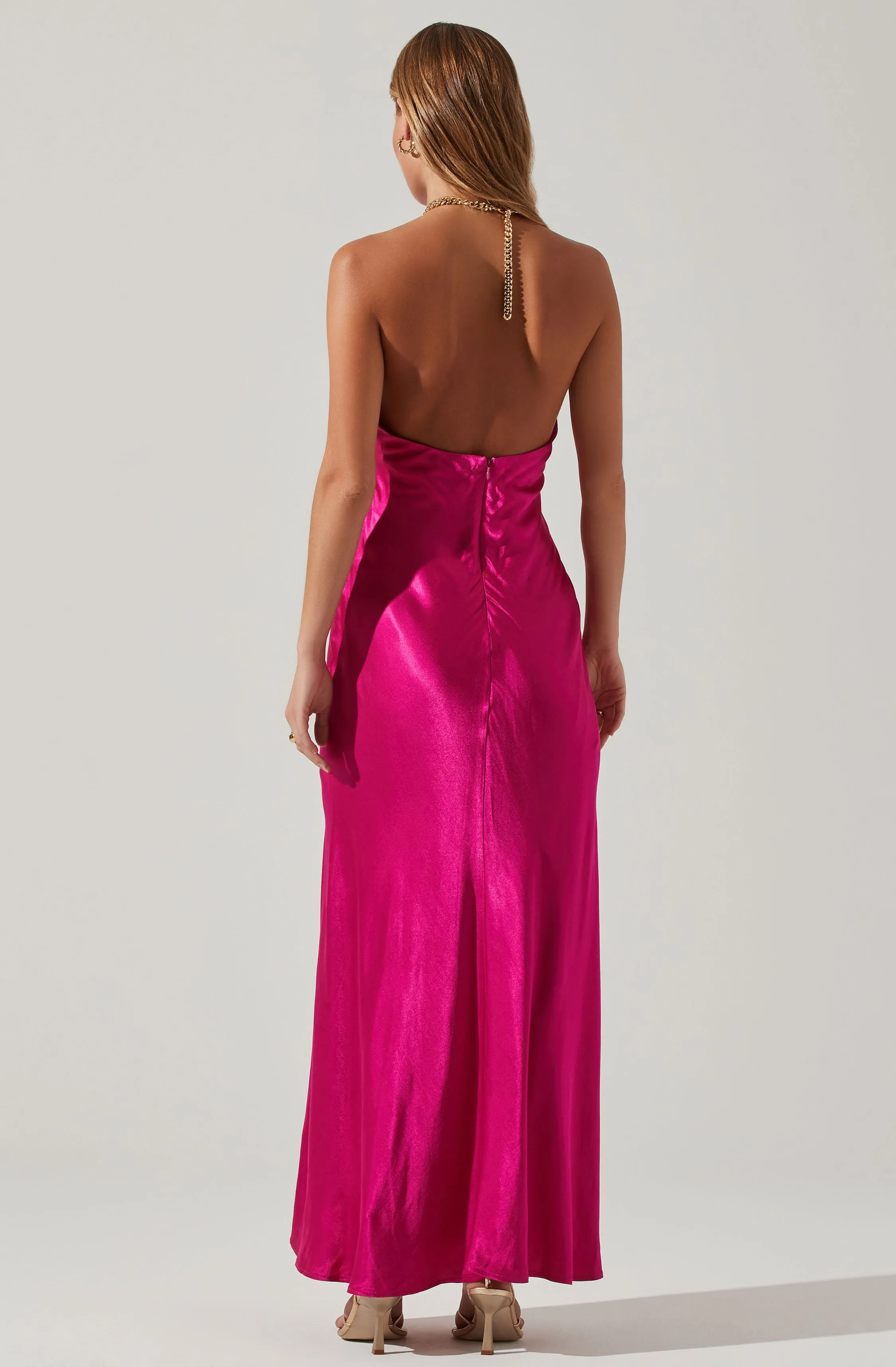 Kazia Satin Halter Chain Maxi Dress