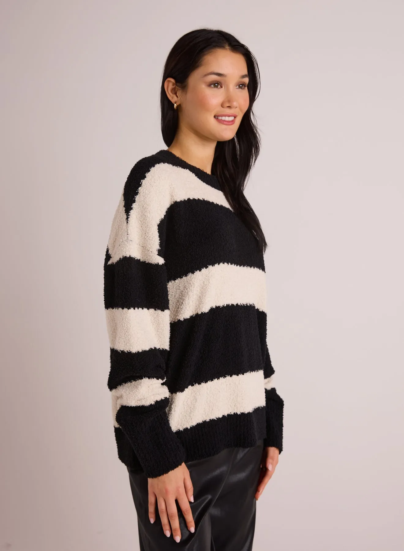 Oversized  Crew Neck Sweater - Bone & Black