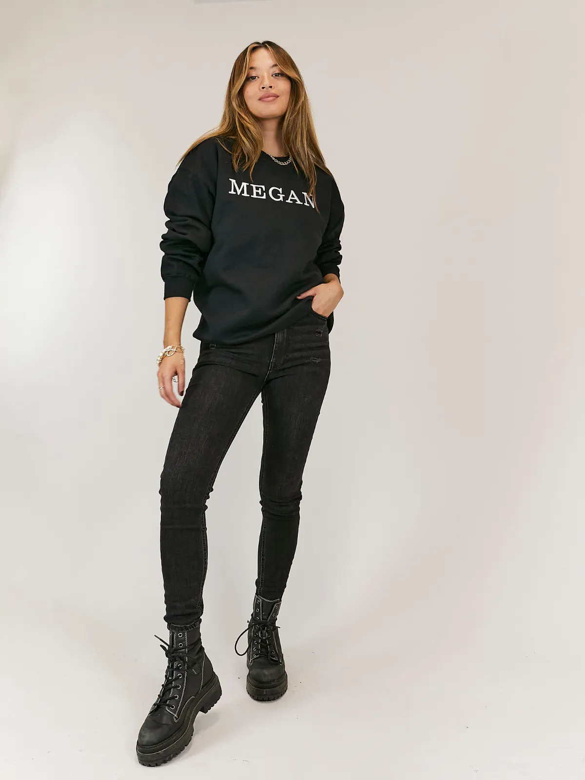 Pia Personalised Black Round Neck Sweater