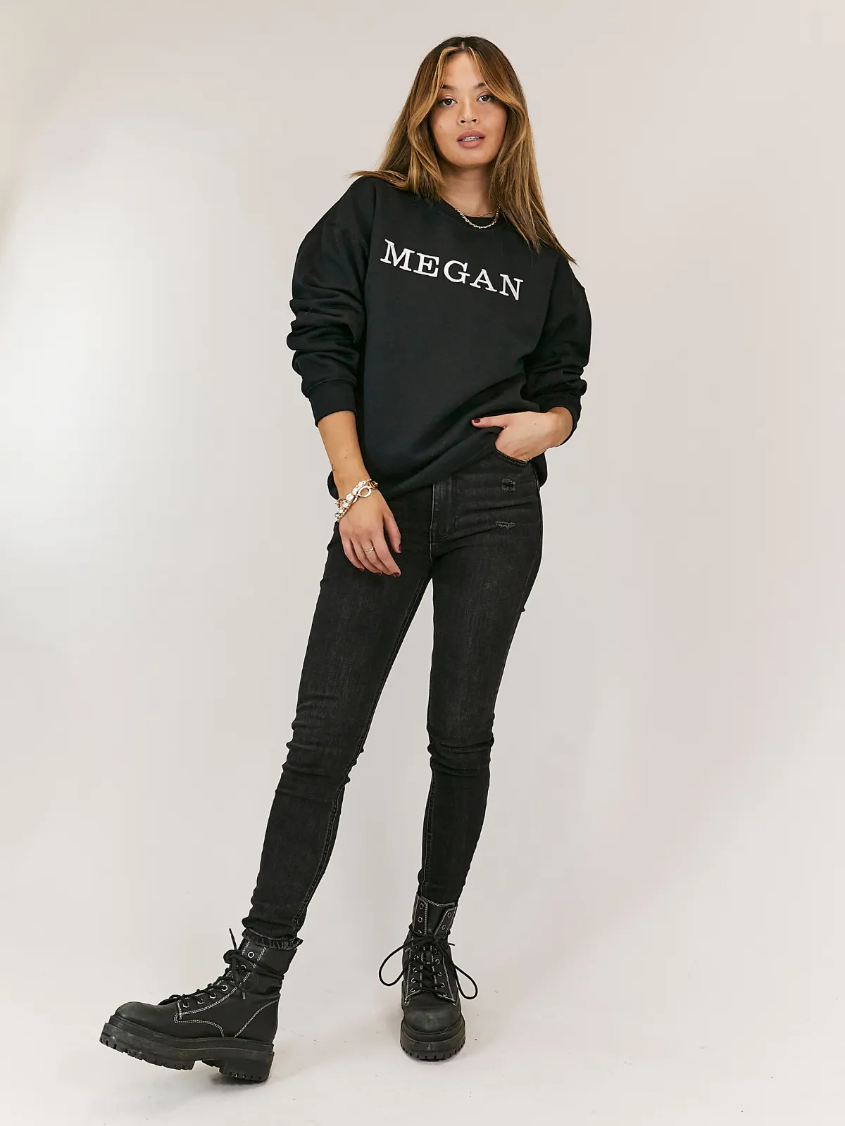 Pia Personalised Black Round Neck Sweater