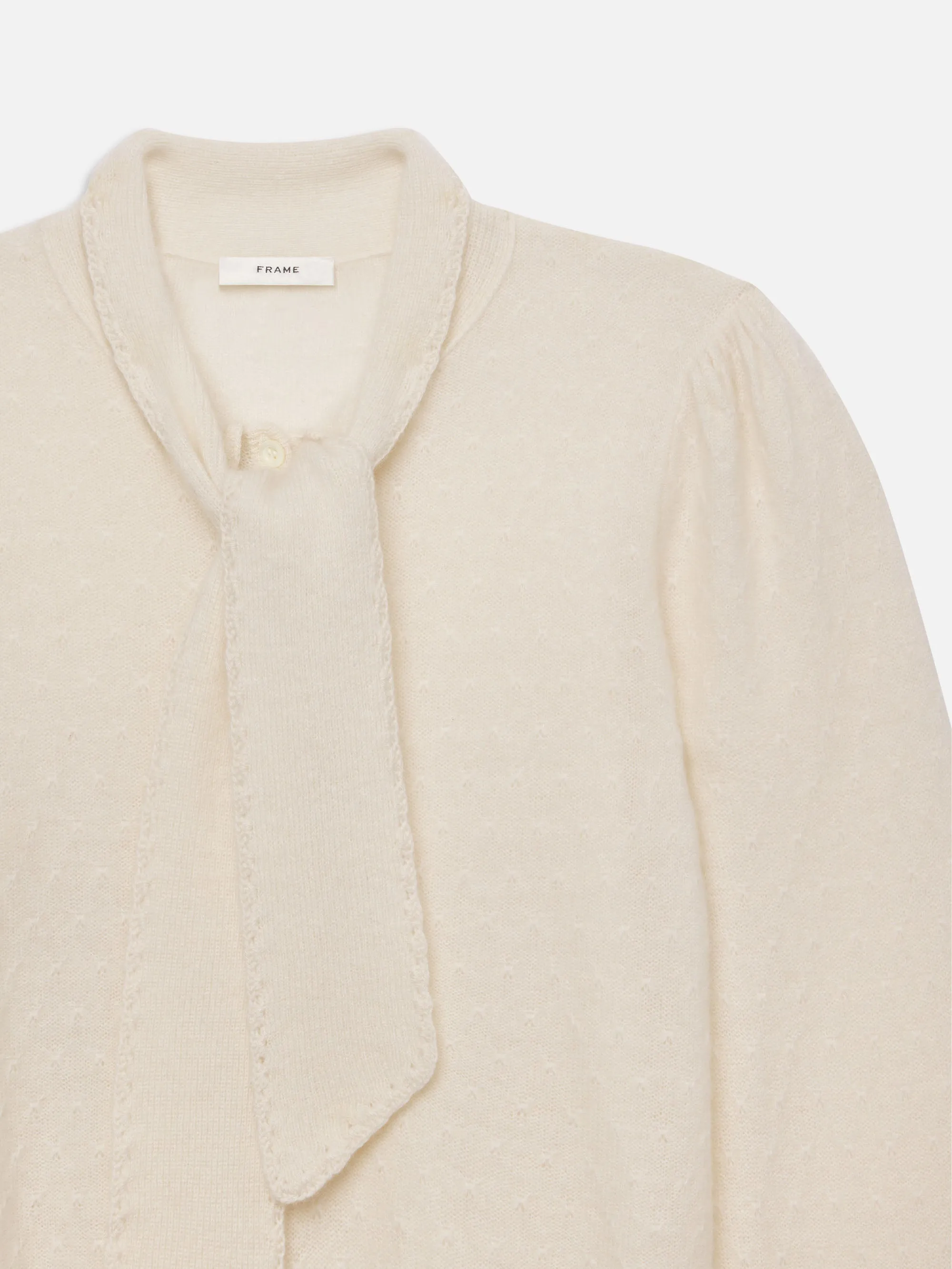 Pointelle Tie Neck Sweater -- Cream