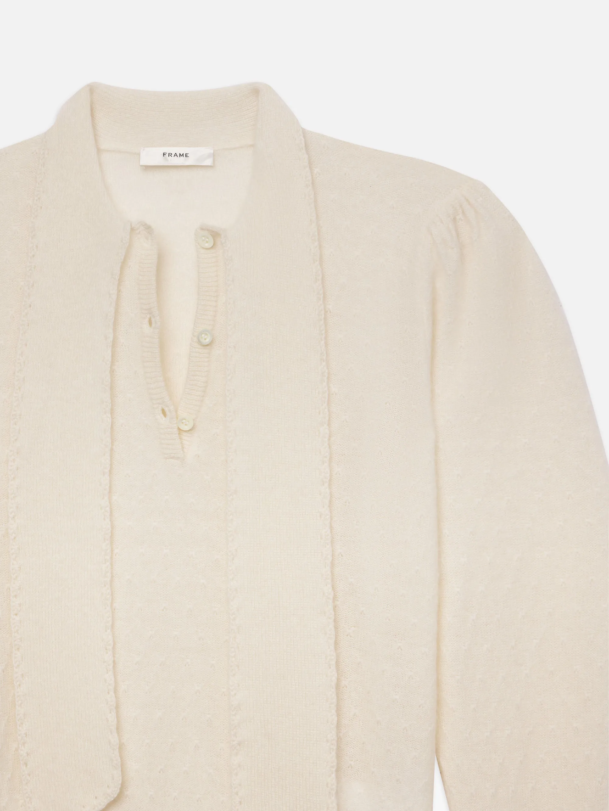 Pointelle Tie Neck Sweater -- Cream