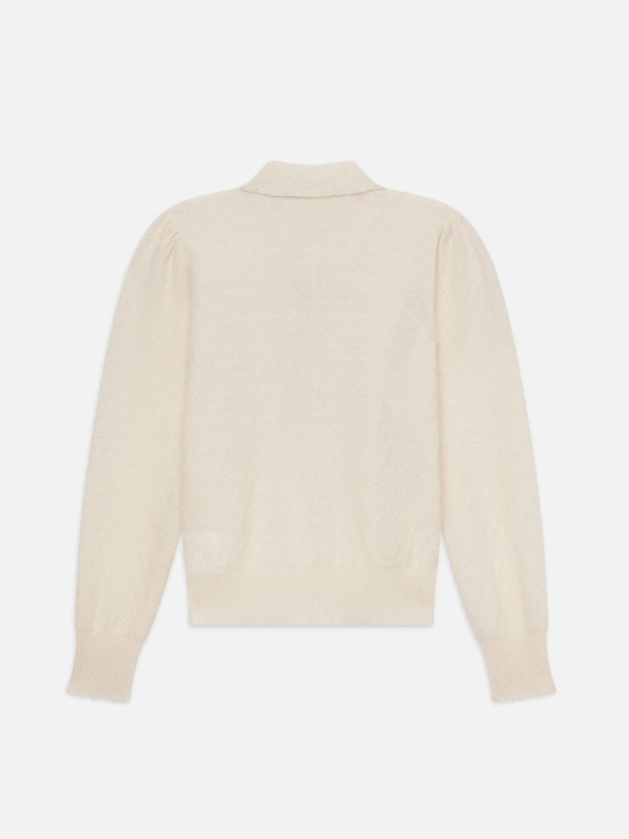 Pointelle Tie Neck Sweater -- Cream